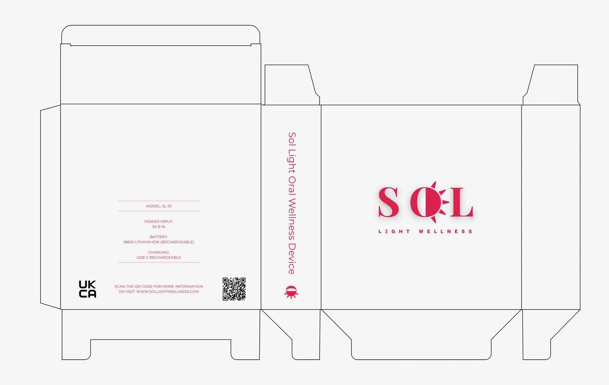 Sol Light packaging dieline with logo and product details